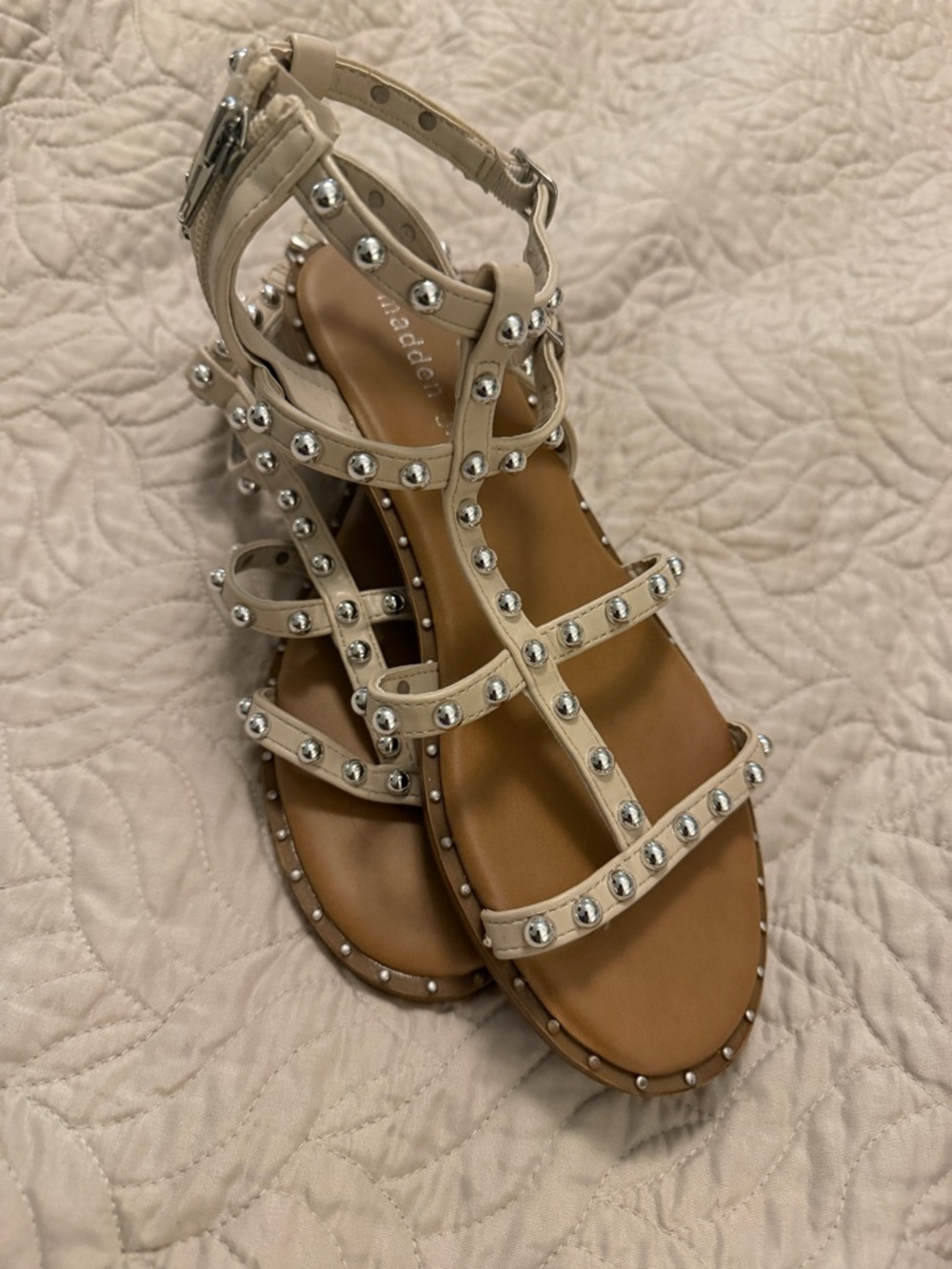 Madden Girl Cream Studded Strappy Gladiator Sandals
